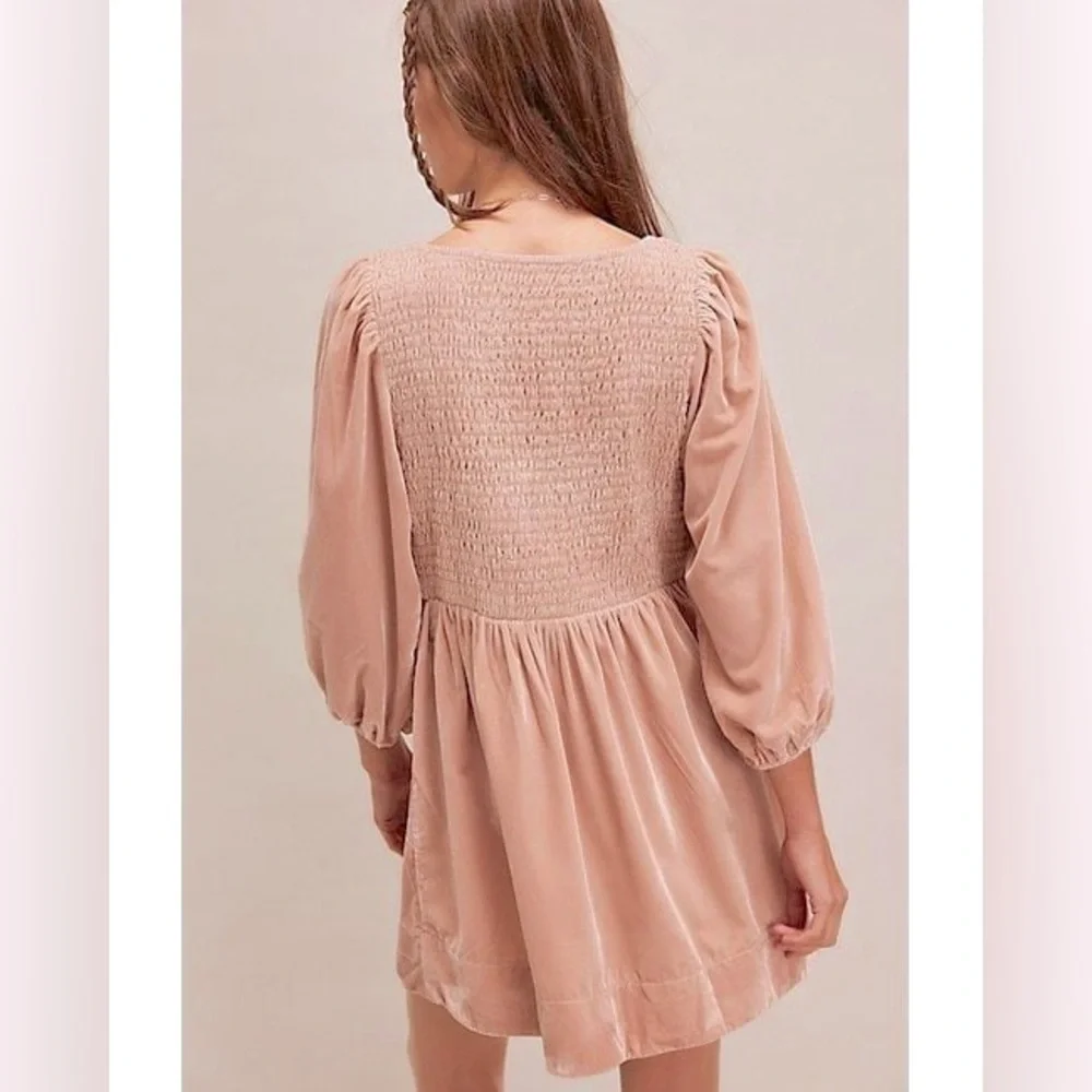 Free People Farrier Velvet Mini Dress in Pink size S new long sleeve - Picture 3 of 9